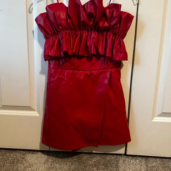 Red Strapless Ruffle Mini Dress - Picture 3 of 4